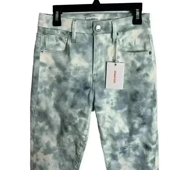 GOOD American Good Leg Cloud Tie dye Fray Hem Jeans Size 4/27 - Picture 3 of 8